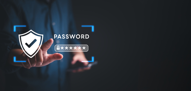Person using a digital interface showing a password field and security shield icon, representing password security for Australian organisations.