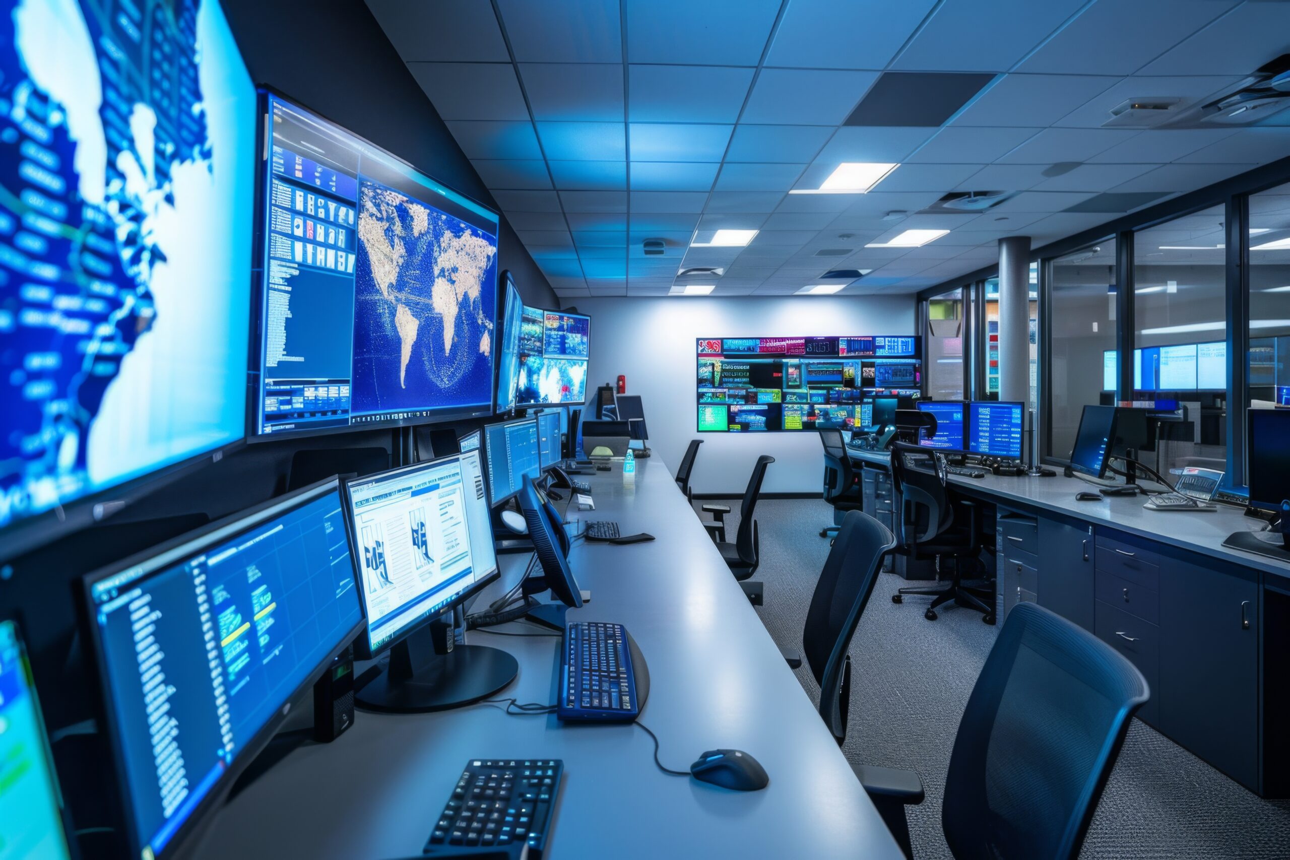 Nexigen Digital hosting and digital infrastructure security Operations centre displays monitoring the large-scale digital infrastructure Nexigen Digital brought under its ISO 27001 certified ISMS