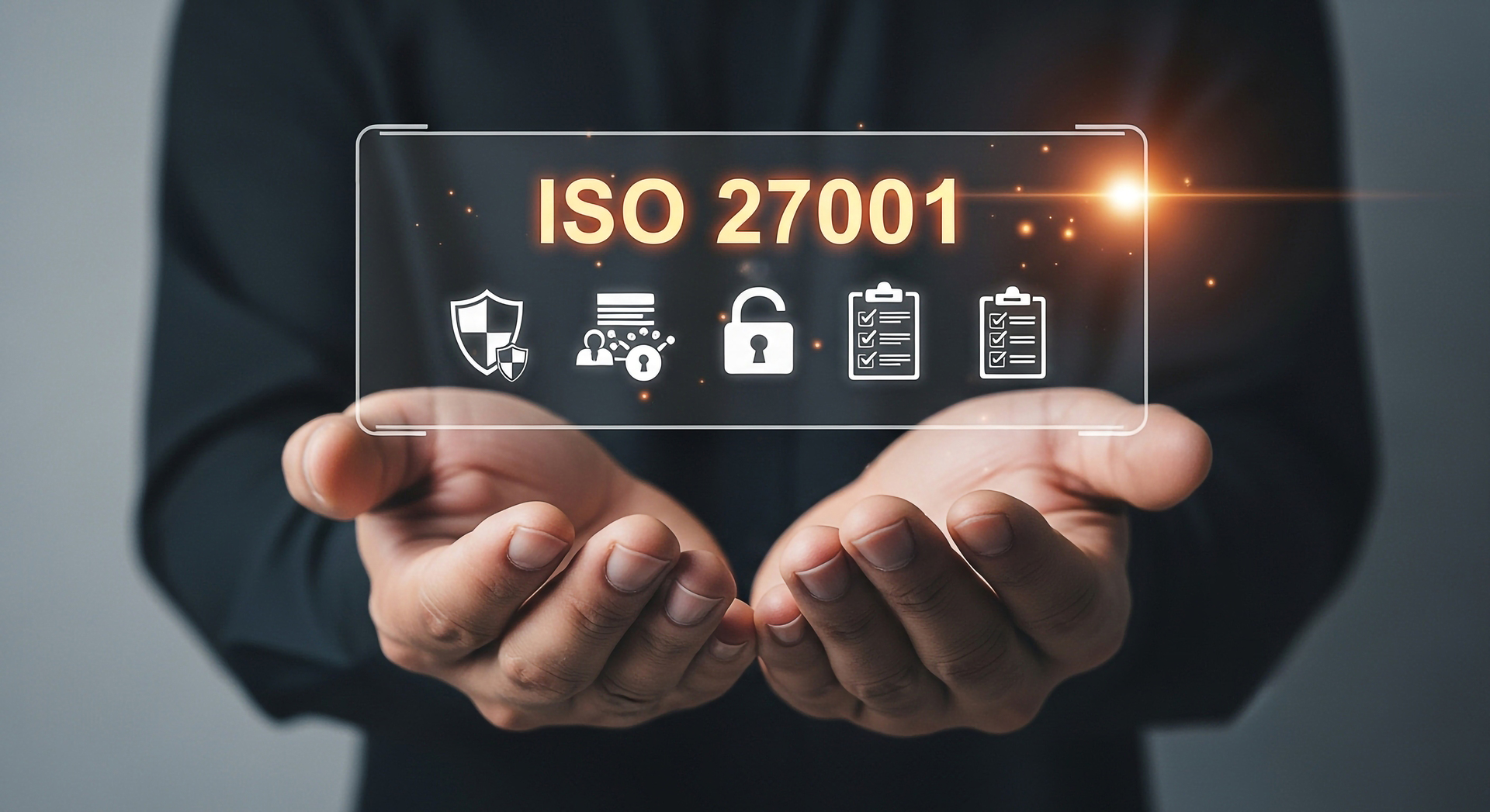 How long does ISO 27001 certification take, information security management system icons including risk, access control, and compliance checklists